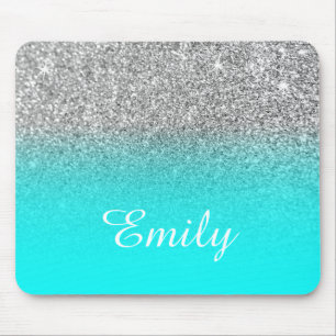 Tapis De Souris Paillettes argentées et ombre aqua brillant