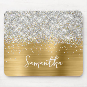 Tapis De Souris Paillettes Argentées Nom Glam Or