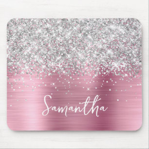 Tapis De Souris Paillettes Argentées Rose Glam Nom