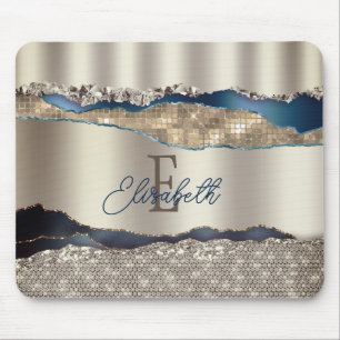 Tapis De Souris Paillettes d'agate bleu indigo élégantes 