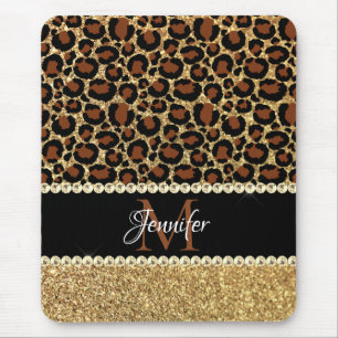 Tapis De Souris Paillettes dorées Léopard Glamour Monogramme Fémin
