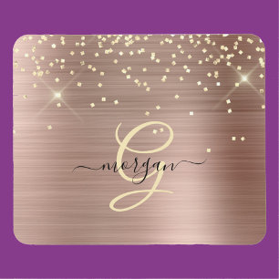 Tapis De Souris Paillettes dorées, monogramme doré, nom en écritur