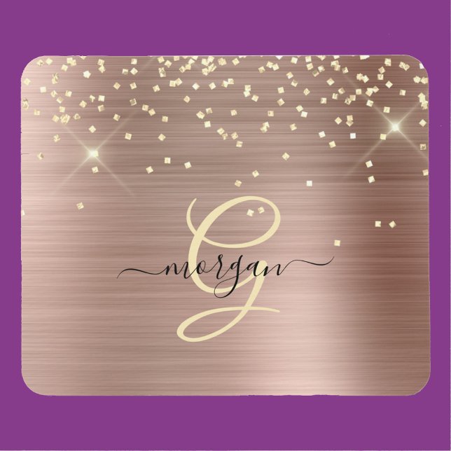 Tapis De Souris Paillettes dorées, monogramme doré, nom en écritur (Créateur téléchargé)