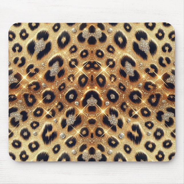 Tapis De Souris Paillettes Glam Or Imprimé Léopard Guépard Noir  (Devant)