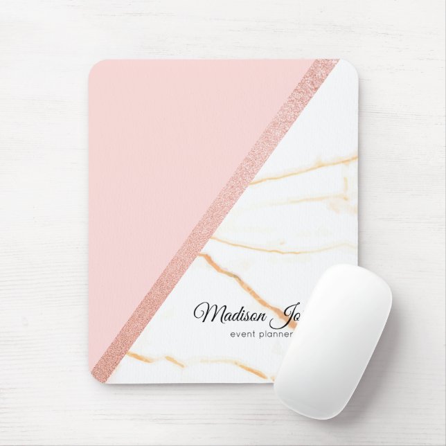 Tapis de souris Paillettes Marbre Rose et Or Moder (Avec souris)