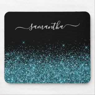 Tapis De Souris Paillettes Noir et Sarcelle Foncé Élégant Nom