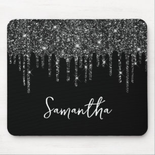 Tapis De Souris Paillettes Noires qui Coulent Nom Glam