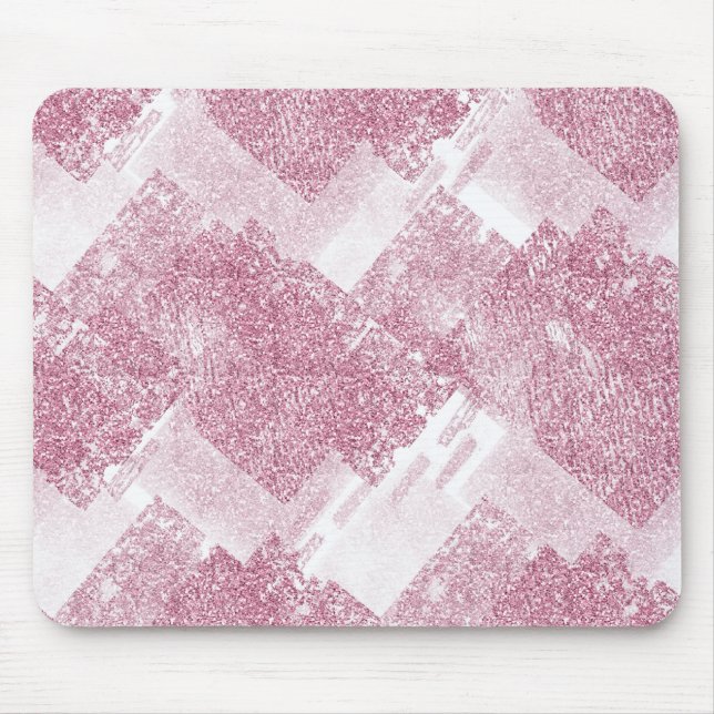 Tapis De Souris Paillettes roses sur fond blanc. (Devant)