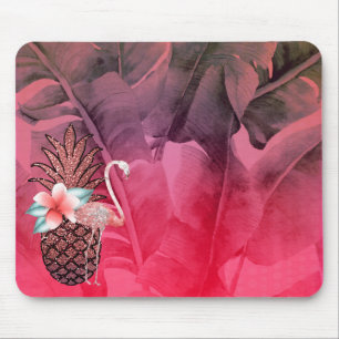 Tapis De Souris Paillettes Tropicales Roses Feuilles de Palmier de