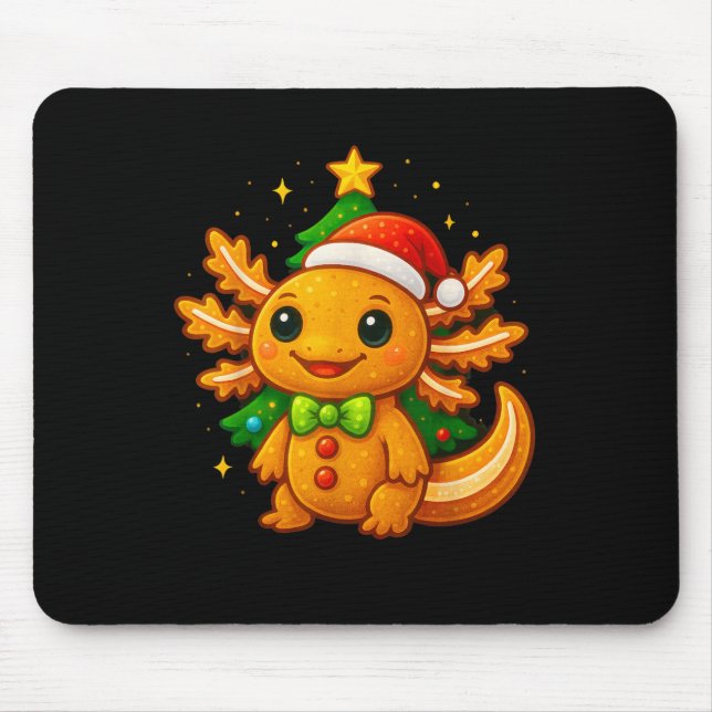 Tapis De Souris Pain d'épices Homme Axolotl Santa Hat sapin de Noë (Devant)