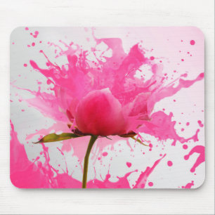 Tapis De Souris Paint Splatter Abstrait Fleur Rose