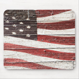 Tapis De Souris Painted American Flag on Rustic Wood Texture