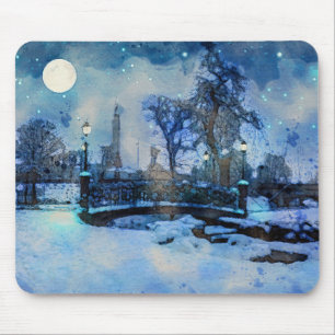 Tapis De Souris Painting of winter night in city park