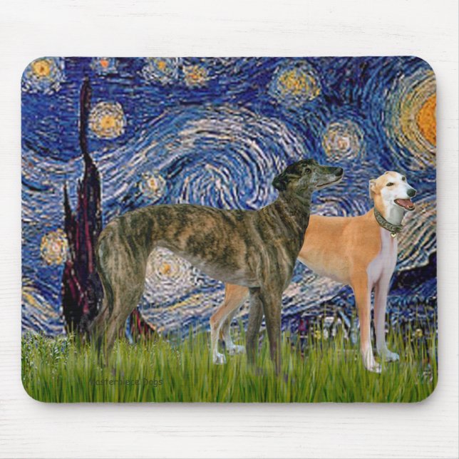 Tapis De Souris Paire de Lévriers - Nuit Étoilée (Devant)