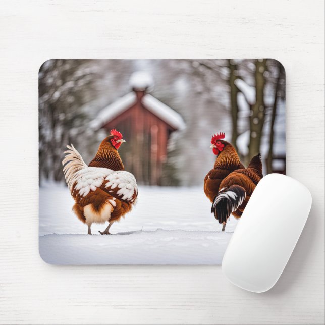 Tapis De Souris Paire de poulets en neige (Avec souris)