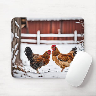 Tapis De Souris Paire de poulets en neige