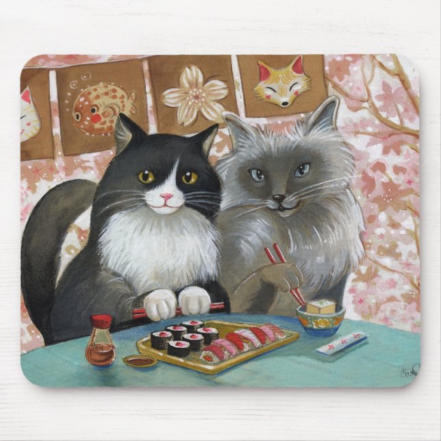 Tapis De Souris Paires de chat de sushi belles (Devant)