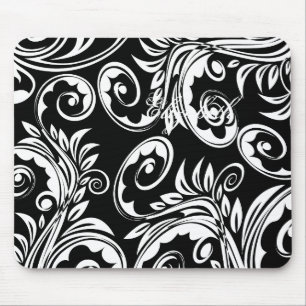 Tapis De Souris Paisley motif floral tourbillon noir blanc