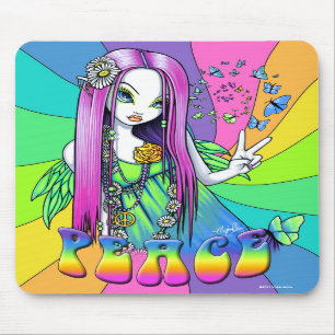 Tapis De Souris Paix Mousepad féerique hippie d'arc-en-ciel de