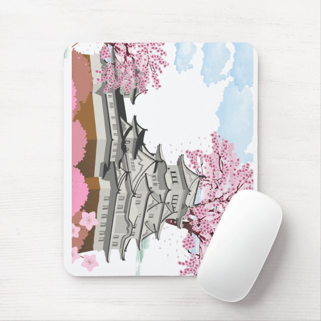 Tapis De Souris "Palais chinois avec Sakura Trees - Elégant Orient (Avec souris)