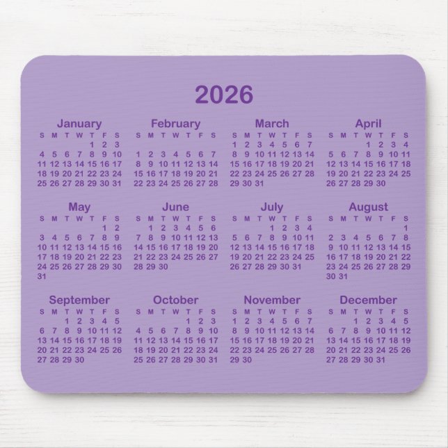 Tapis De Souris Pale and Royal Purple 2026 Calendar (Devant)