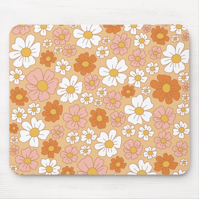 Tapis De Souris Palette de souris florale orange et blanche (Devant)