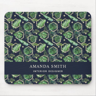 Tapis De Souris Palme d'or bleu marine personnalisée Feuilles Bota