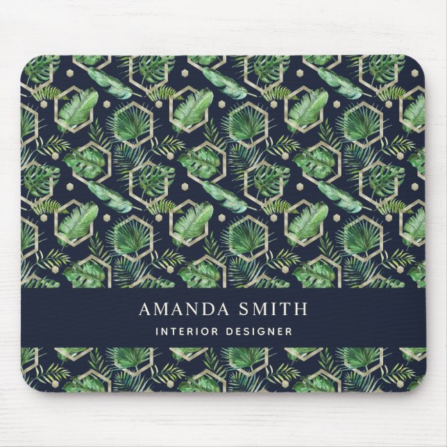 Tapis De Souris Palme d'or bleu marine personnalisée Feuilles Bota (Devant)