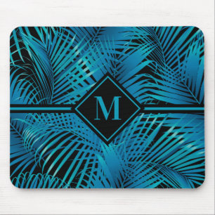 Tapis De Souris Palmes noires Turquoise Monogramme
