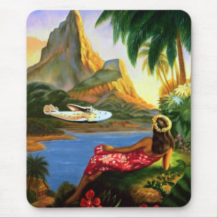 Tapis De Souris Palmier hawaïen tropical vintage d'avion de mer