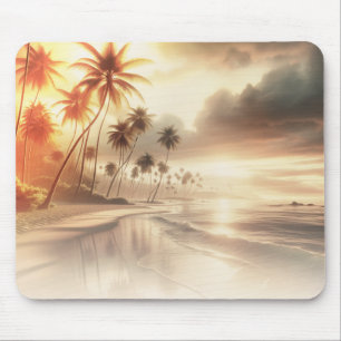 Tapis De Souris Palmiers et Plage au coucher de soleil orange