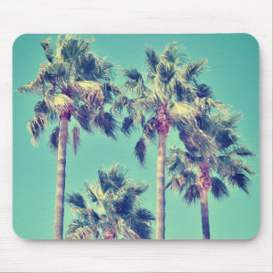 Tapis De Souris Palmiers vintages tropicaux avec un ciel turquoise