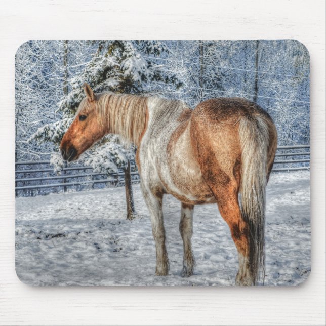 Tapis De Souris Palomino Paint Horse and Snow Equine Photographie (Devant)