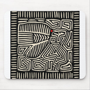 Tapis De Souris Panama Kuna Indien Mola Pajaro - Noir Blanc