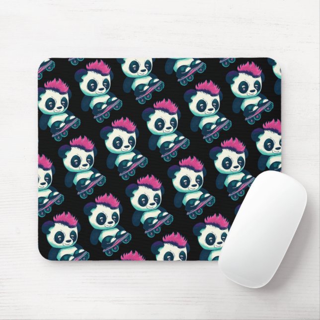 Tapis De Souris Panda bébé mignonne avec mohawk | Panda de patinag (Avec souris)