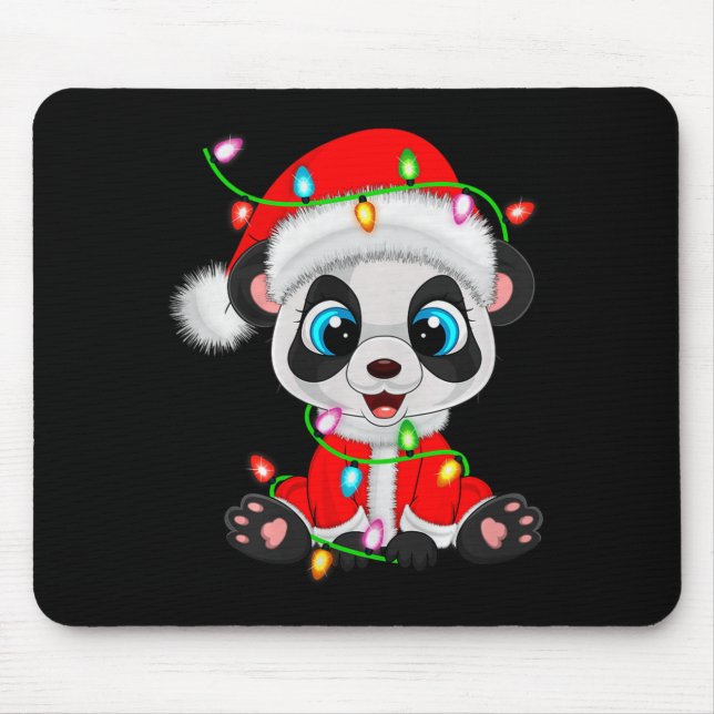 Tapis De Souris Panda Christmas Lights Santa Costume Cute Animal X (Devant)