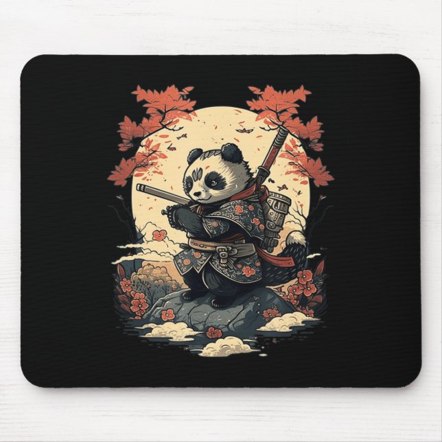 Tapis De Souris Panda d'anime samouraï de style japonais kawaii (Devant)