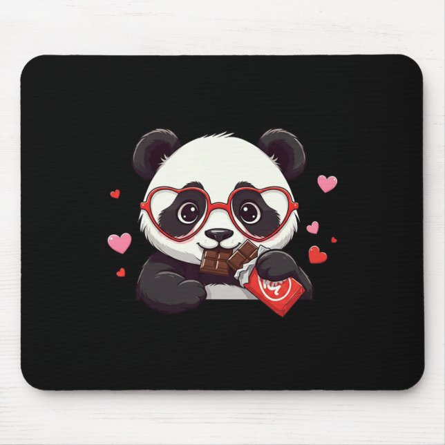 Tapis De Souris Panda drôle chocolat coeur Saint Valentin Panda Fe (Devant)