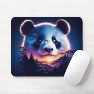 Tapis De Souris Panda Face avec Forêt Surréelle et coucher de sole