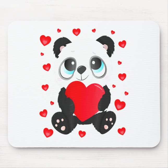 Tapis De Souris Panda Heart Valentines Day Girls Kids Women Bear L (Devant)
