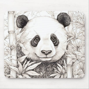 Tapis De Souris Panda Nature paisible Prairie Sketch Style de dess