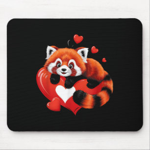 Tapis De Souris Panda Rouge allongé sur le coeur Valentines Jour A