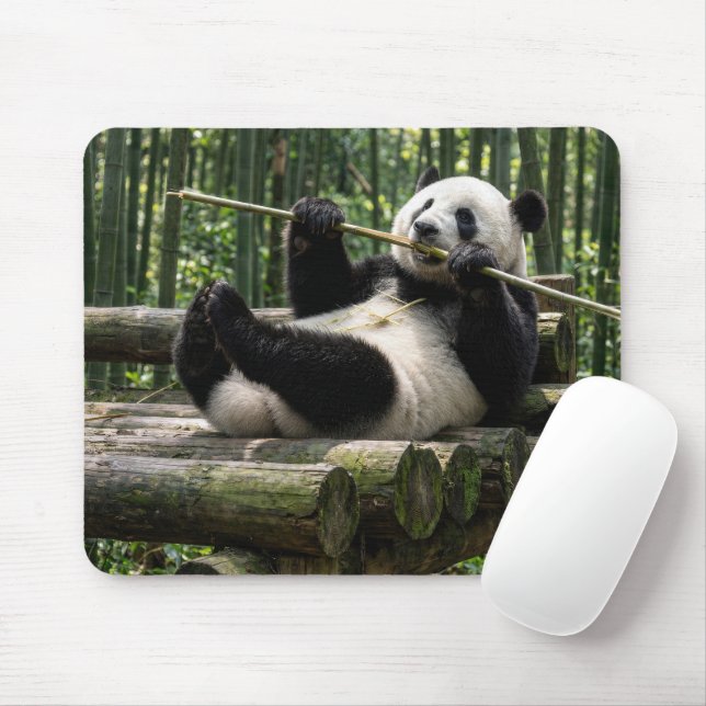 Tapis De Souris Panda sur une plateforme de bois (Avec souris)
