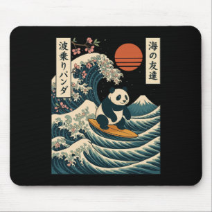 Tapis De Souris Panda surfant sur une vague japonaise Grande Vague
