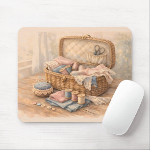 Tapis De Souris Panier à couture vintage Cottagecore Pastel