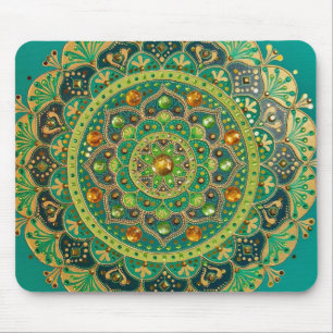 Tapis De Souris Panier à souris Mandala vert et or