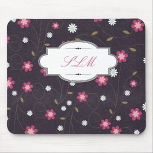 Tapis De Souris Panier à souris monogramme floral personnalisable