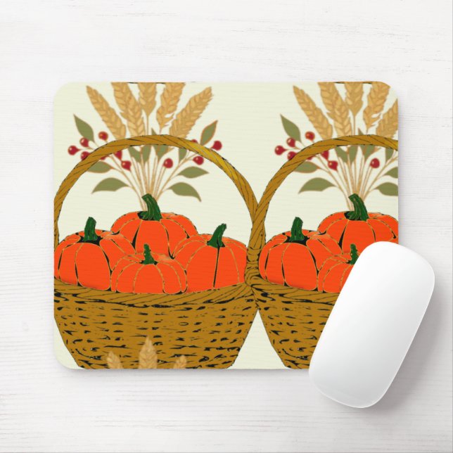 Tapis De Souris 🍂 Panier de Citrouilles et Blé d'Automne (Avec souris)