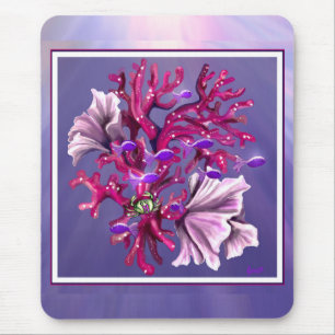 Tapis De Souris Panier de souris de sirène d'océan violet