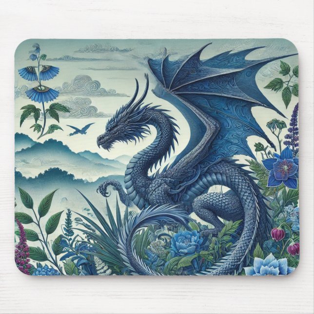Tapis De Souris Panier de souris Dragon Bleu | Bureau Inspiré Par  (Devant)